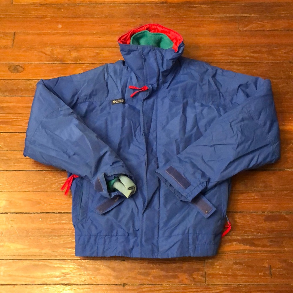 Columbia Bugaboo vintage ski jacket men’s medium blue + green fleece